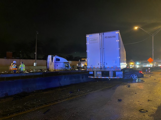 Underride car crash with truck